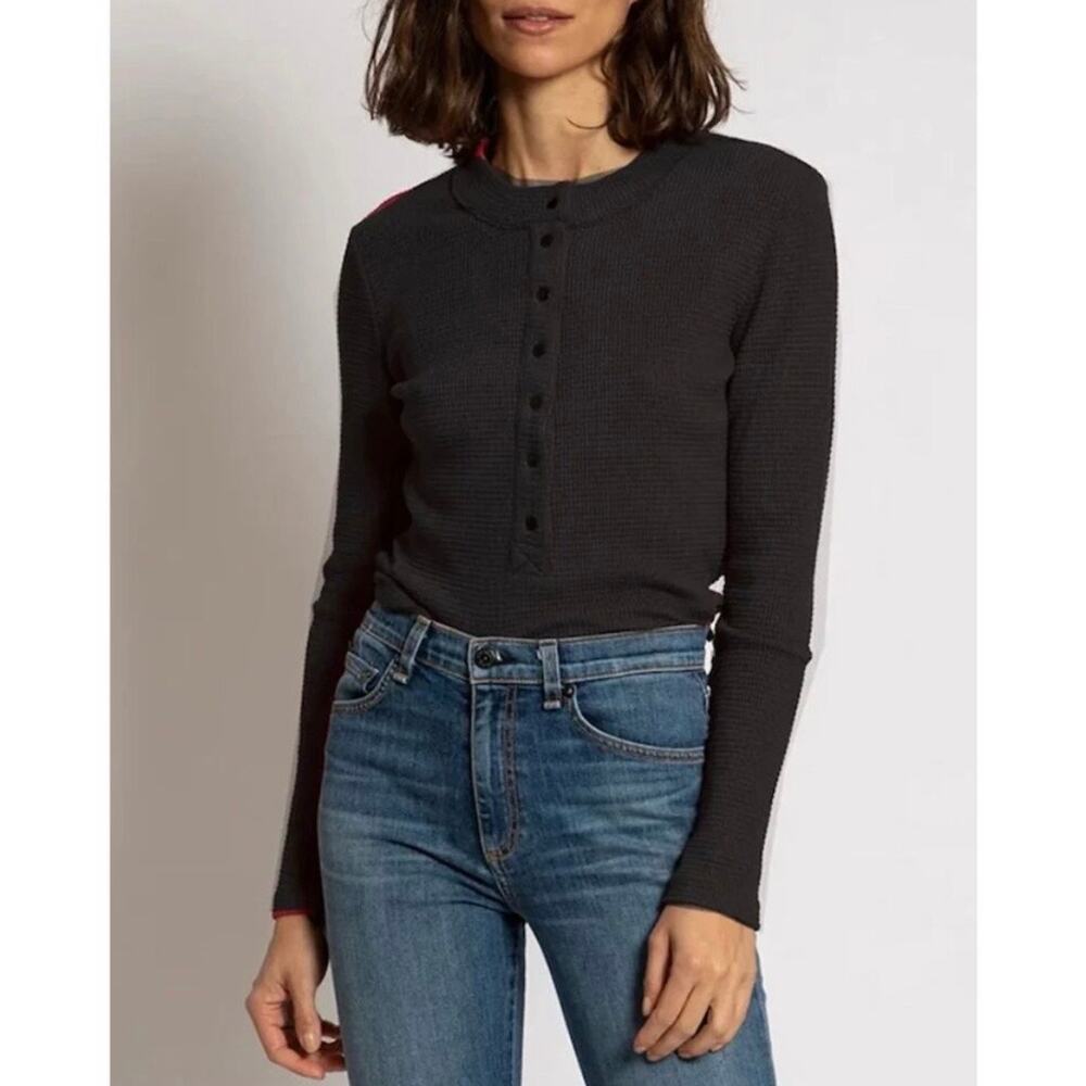 Askk NY Henley Waffle Snap Top Black M